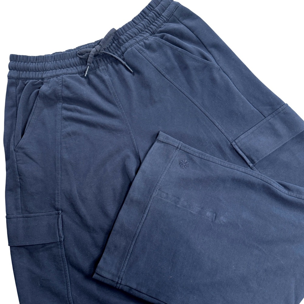 Athleta Retroterry Cargo Wide Leg Pants Womens M Navy Blue Drawstring Utility